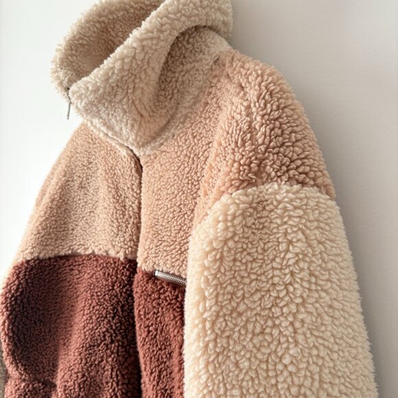 Aritzia Wilfred Free The Teddy Jacket Coat Brown Cream Colour Block Size Large - Picture 4 of 7